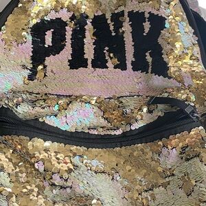 Sequin Gold Victoria’s Secret Large Backpack with PINK Logo